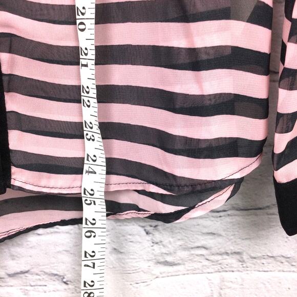 Monteau Sheer Sailor Stripe Collared Lightweight Button Down Front Pocket Top L - Picture 12 of 12